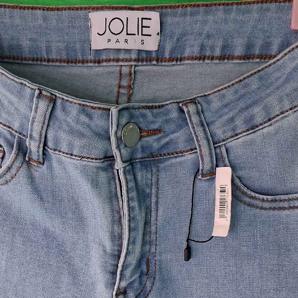Jolie Light Blue Cropped Jeans with Rhinestone Hem - Picture 2 of 7